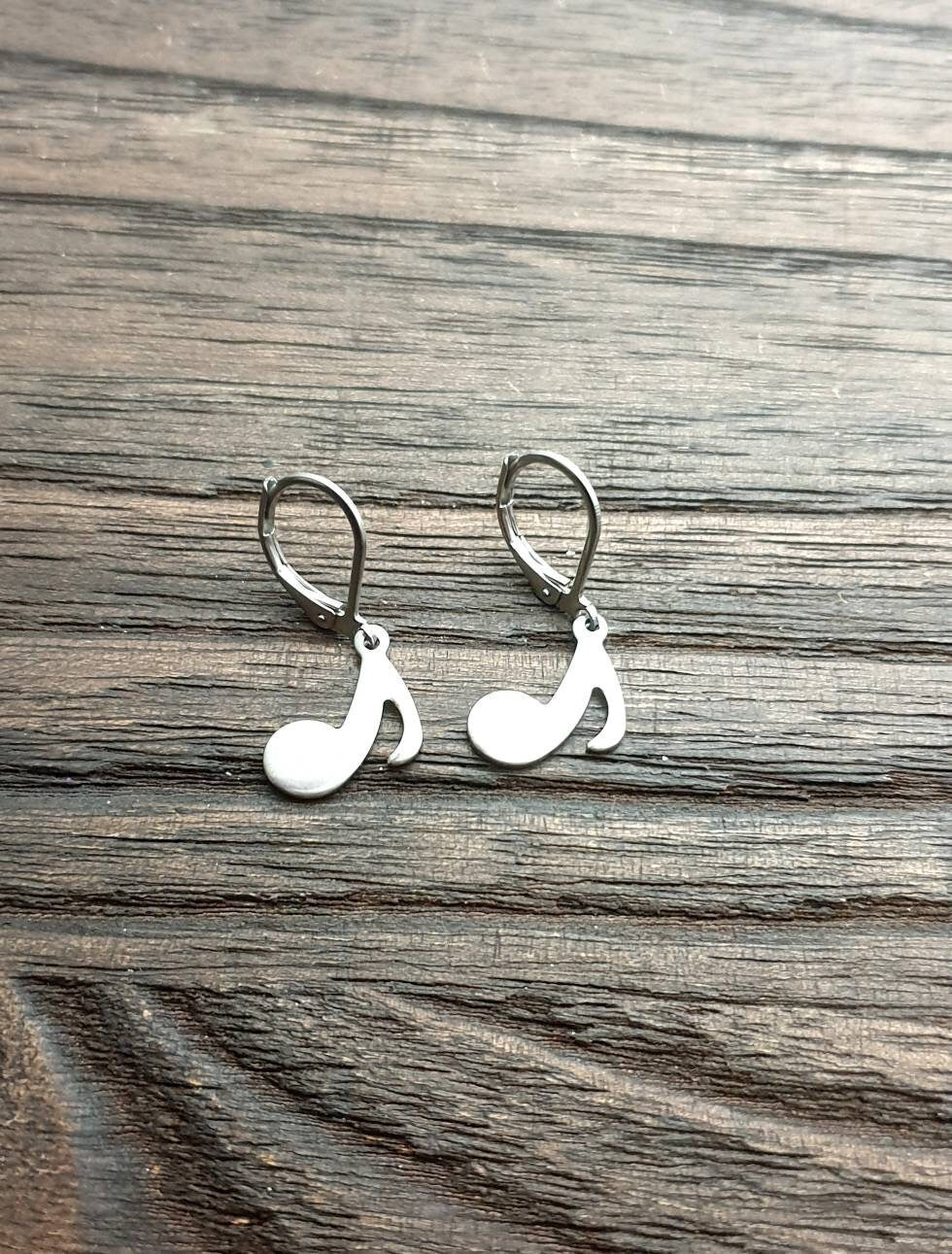 Clef Music Notes Leverback Earrings, Stainless Steel Dangle Leverback or Hook Earrings.