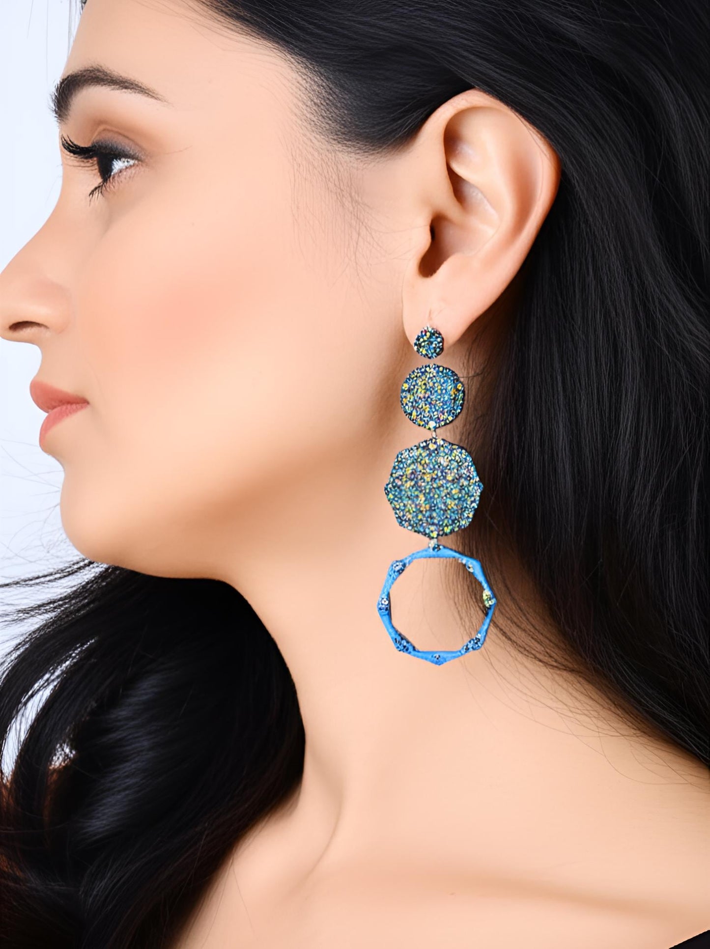Luxury Long Resin Earrings, Hypoallergenic Stainless Steel Hooks, Glitter Geometric Statement Earrings, Bold Oversized Lightweight Jewellery