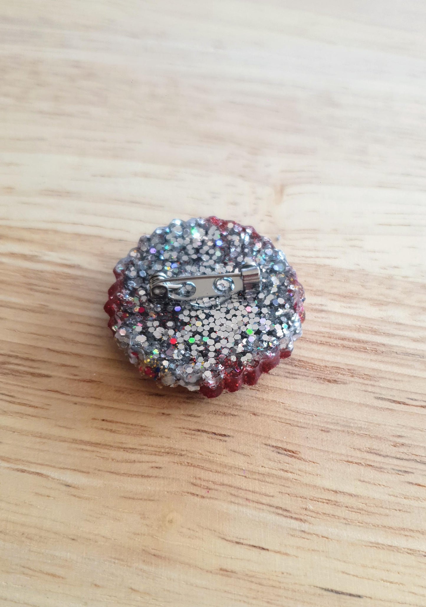 Chrysanthemum Flower Pin Brooch, Red Silver Gold Mix Flower Brooch with Stainless Steel Pin, Handmade Resin Brooch