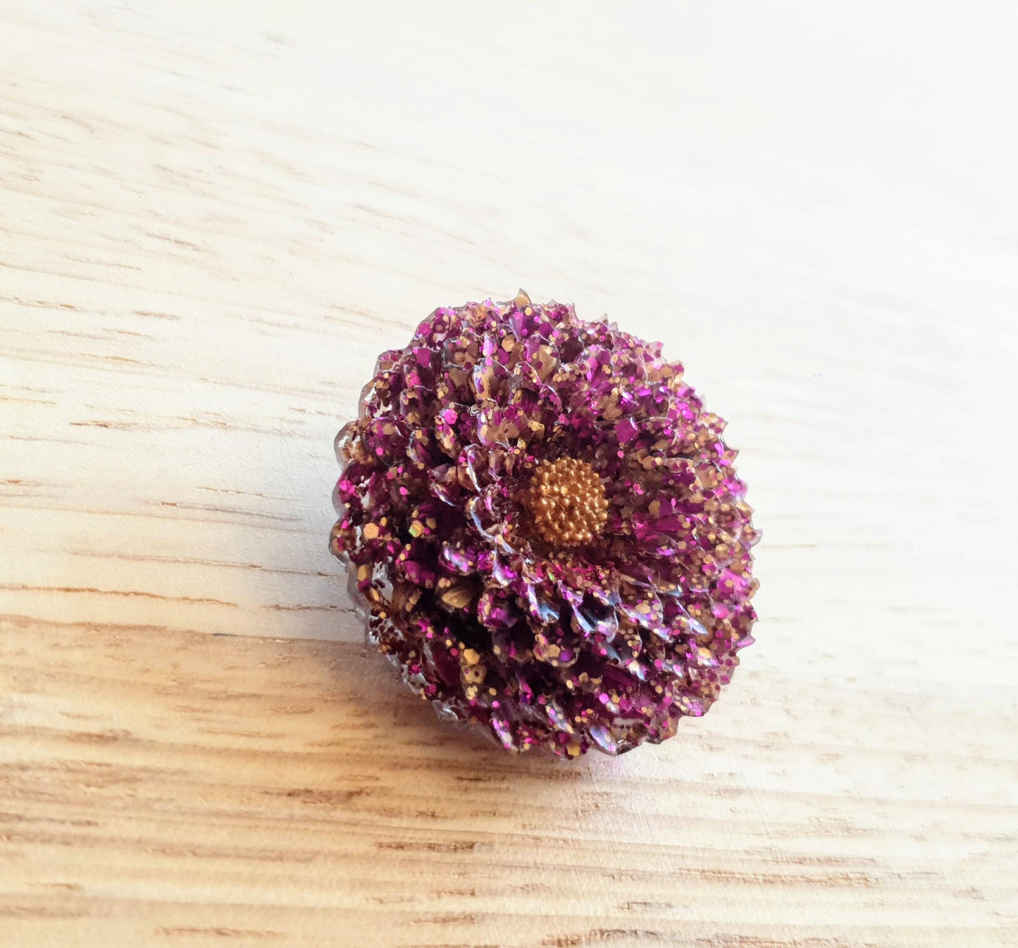Chrysanthemum Flower Pin Brooch, Pink Gold Mix Flower Brooch with Stainless Steel Pin, Handmade Resin Brooch