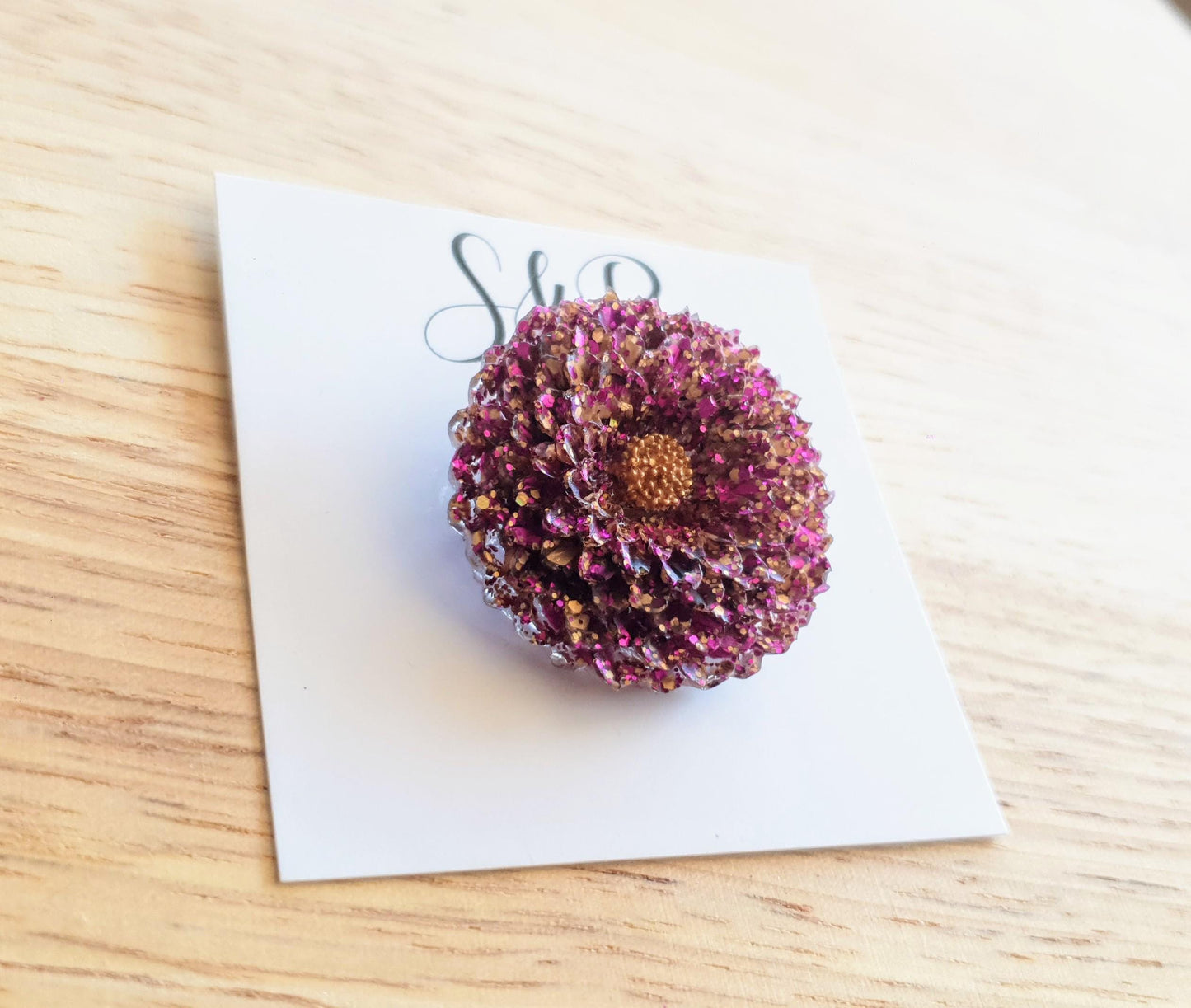 Chrysanthemum Flower Pin Brooch, Pink Gold Mix Flower Brooch with Stainless Steel Pin, Handmade Resin Brooch