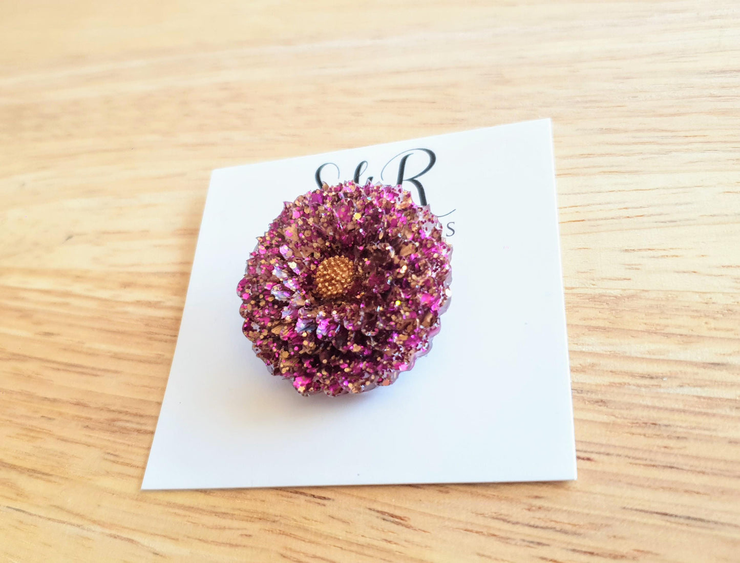Chrysanthemum Flower Pin Brooch, Pink Gold Mix Flower Brooch with Stainless Steel Pin, Handmade Resin Brooch