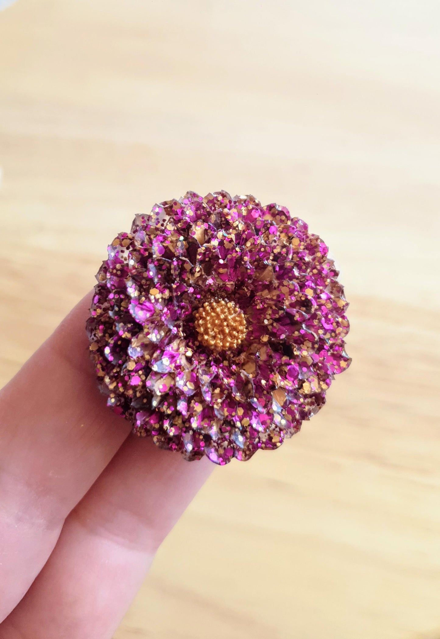 Chrysanthemum Flower Pin Brooch, Pink Gold Mix Flower Brooch with Stainless Steel Pin, Handmade Resin Brooch