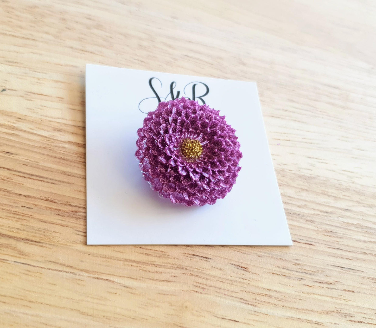Chrysanthemum Flower Pin Brooch, Pink Flower Brooch with Stainless Steel Pin, Handmade Resin Brooch