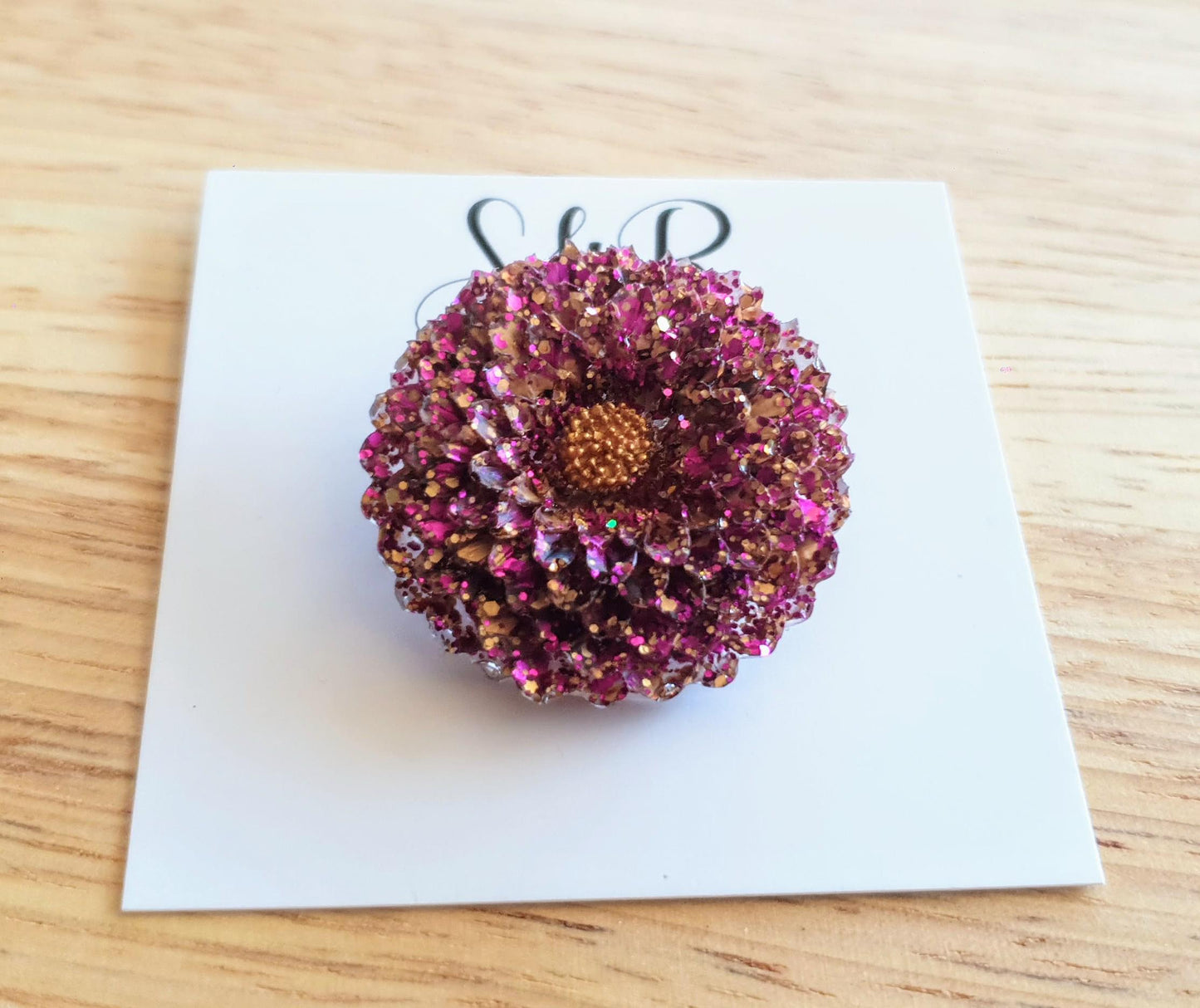 Chrysanthemum Flower Pin Brooch, Pink Gold Mix Flower Brooch with Stainless Steel Pin, Handmade Resin Brooch