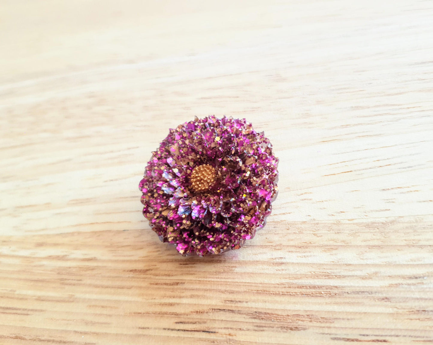 Chrysanthemum Flower Pin Brooch, Pink Gold Mix Flower Brooch with Stainless Steel Pin, Handmade Resin Brooch