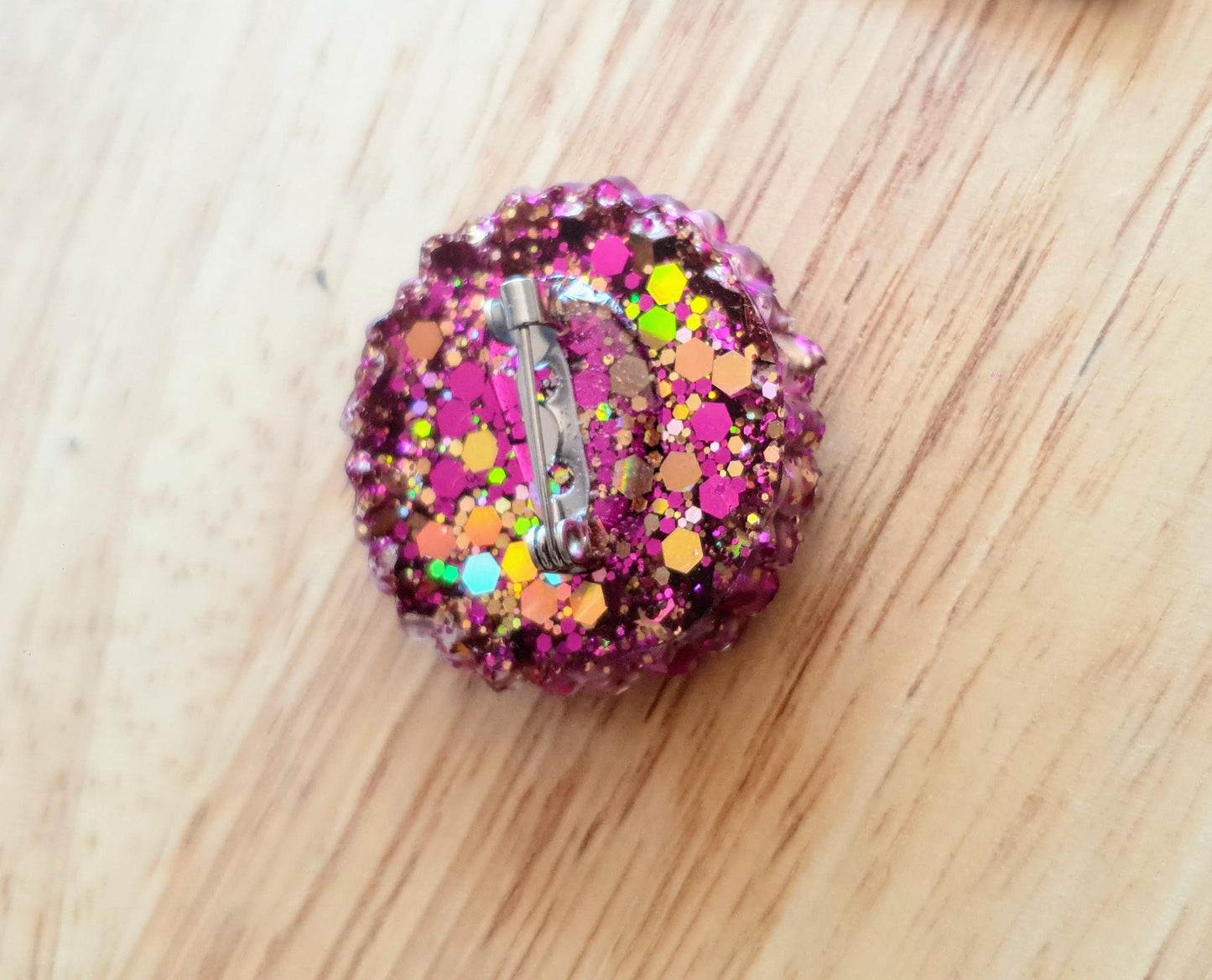 Chrysanthemum Flower Pin Brooch, Pink Gold Mix Flower Brooch with Stainless Steel Pin, Handmade Resin Brooch