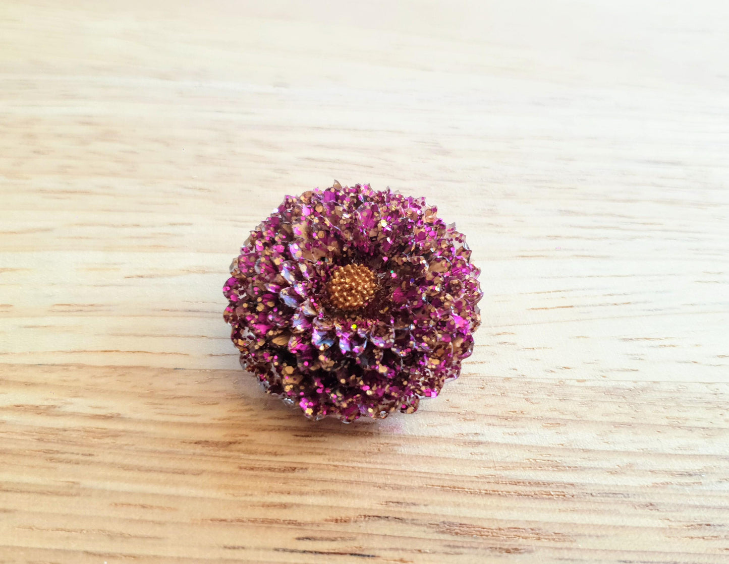 Chrysanthemum Flower Pin Brooch, Pink Gold Mix Flower Brooch with Stainless Steel Pin, Handmade Resin Brooch