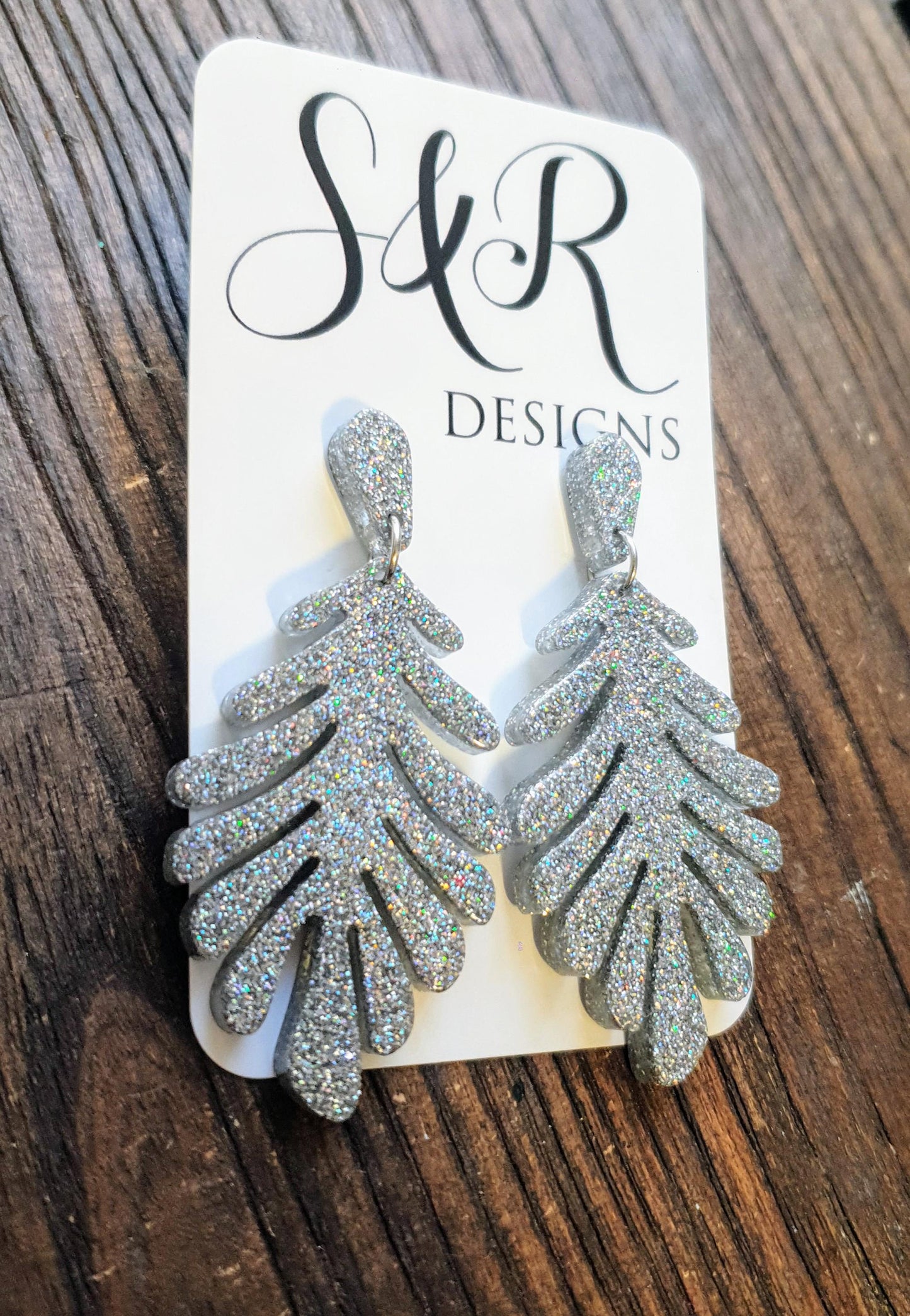 Silver Holographic Leaves Dangle Earrings, Handmade Glitter Resin Leaf Earrings, Bold Statement Jewellery Handmade, Gift for her