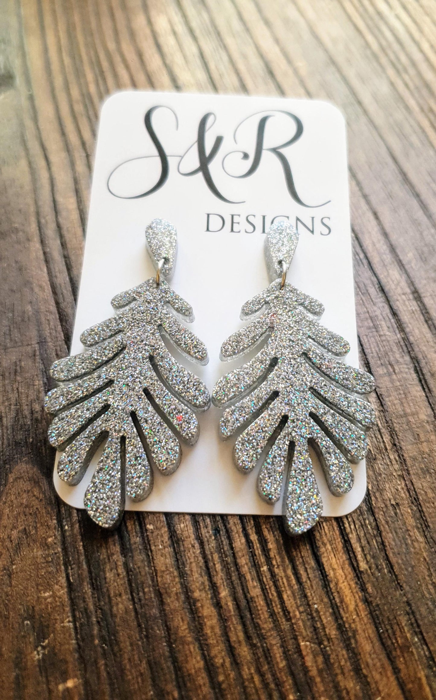 Silver Holographic Leaves Dangle Earrings, Handmade Glitter Resin Leaf Earrings, Bold Statement Jewellery Handmade, Gift for her