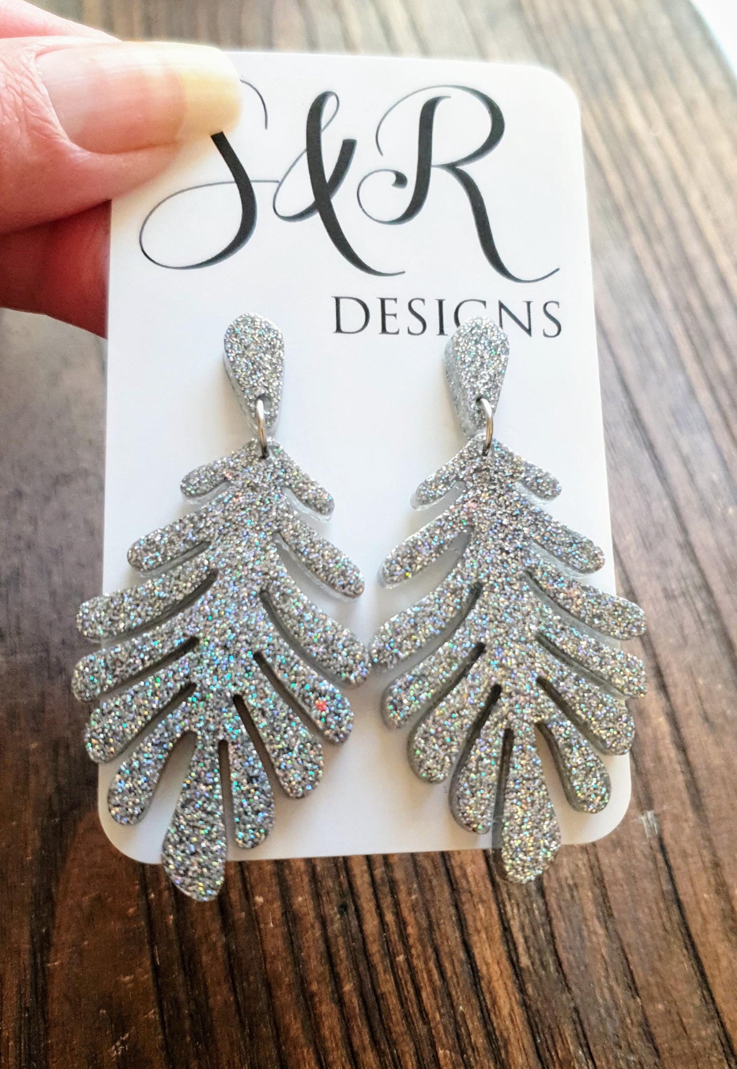Silver Holographic Leaves Dangle Earrings, Handmade Glitter Resin Leaf Earrings, Bold Statement Jewellery Handmade, Gift for her