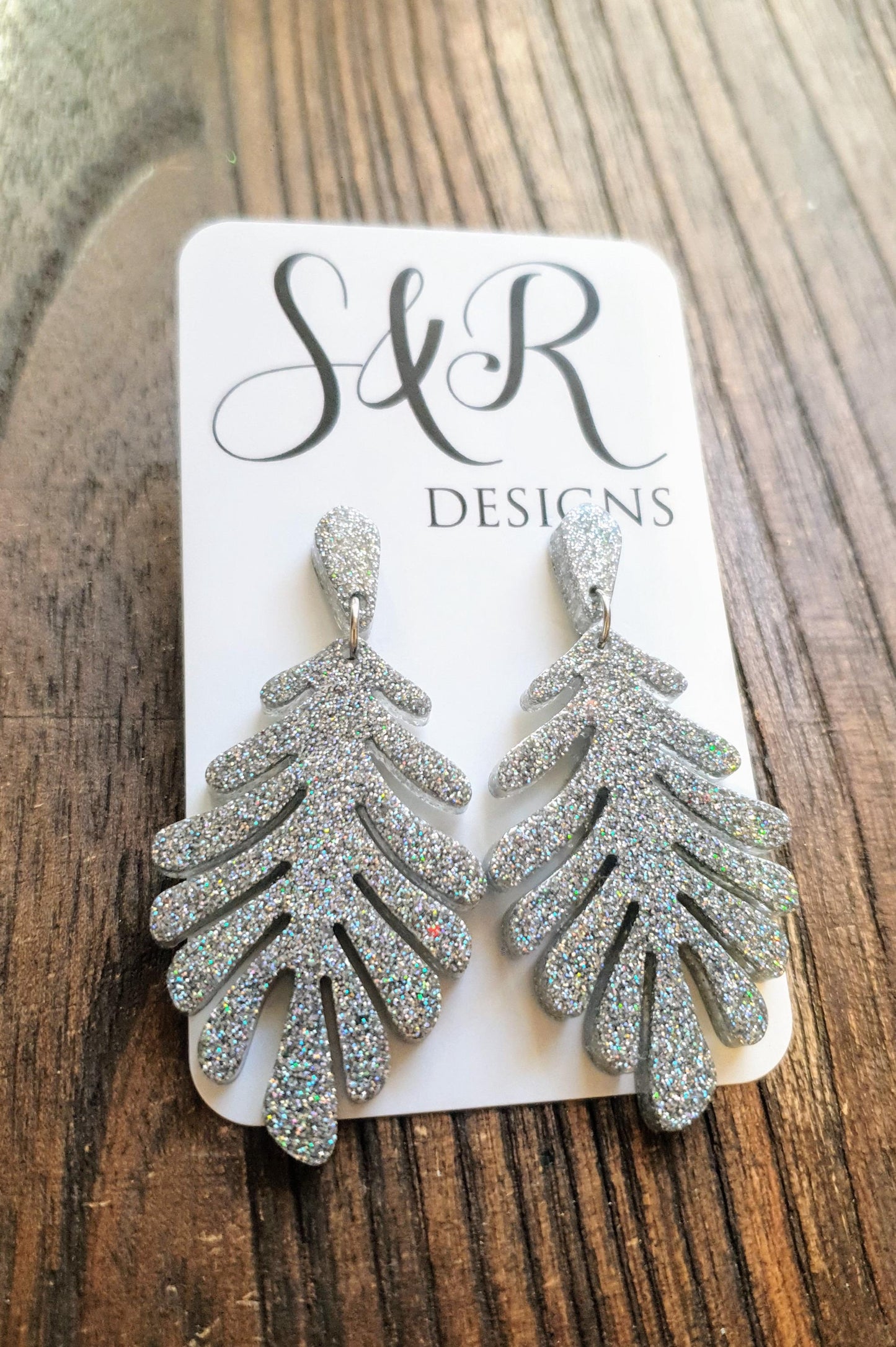 Silver Holographic Leaves Dangle Earrings, Handmade Glitter Resin Leaf Earrings, Bold Statement Jewellery Handmade, Gift for her