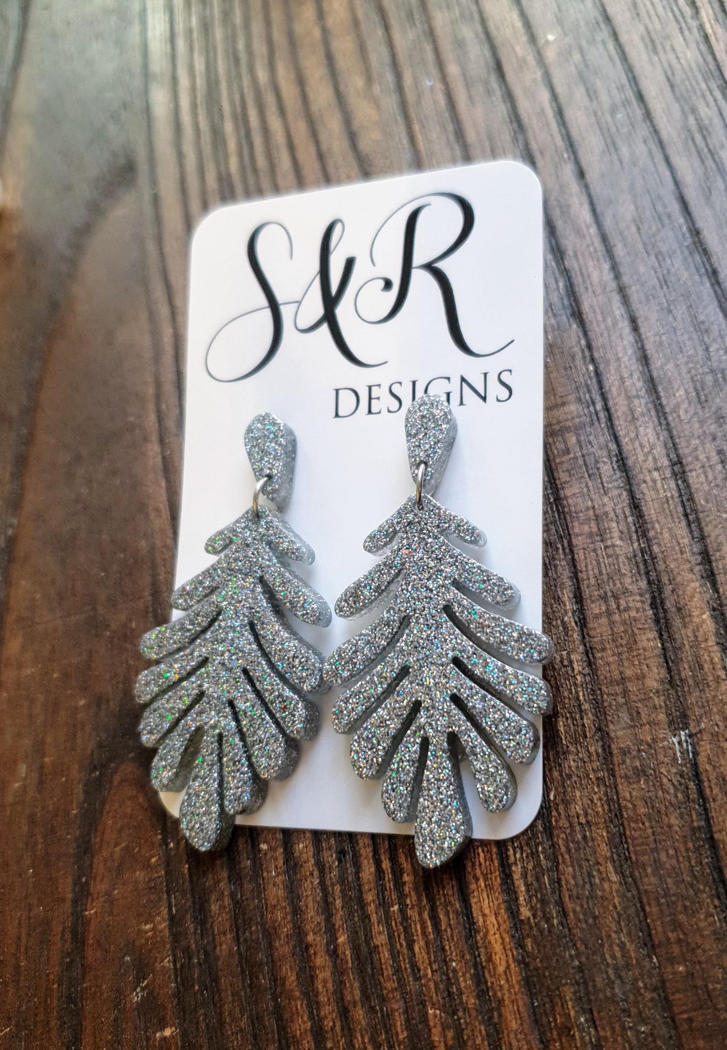 Silver Holographic Leaves Dangle Earrings, Handmade Glitter Resin Leaf Earrings, Bold Statement Jewellery Handmade, Gift for her