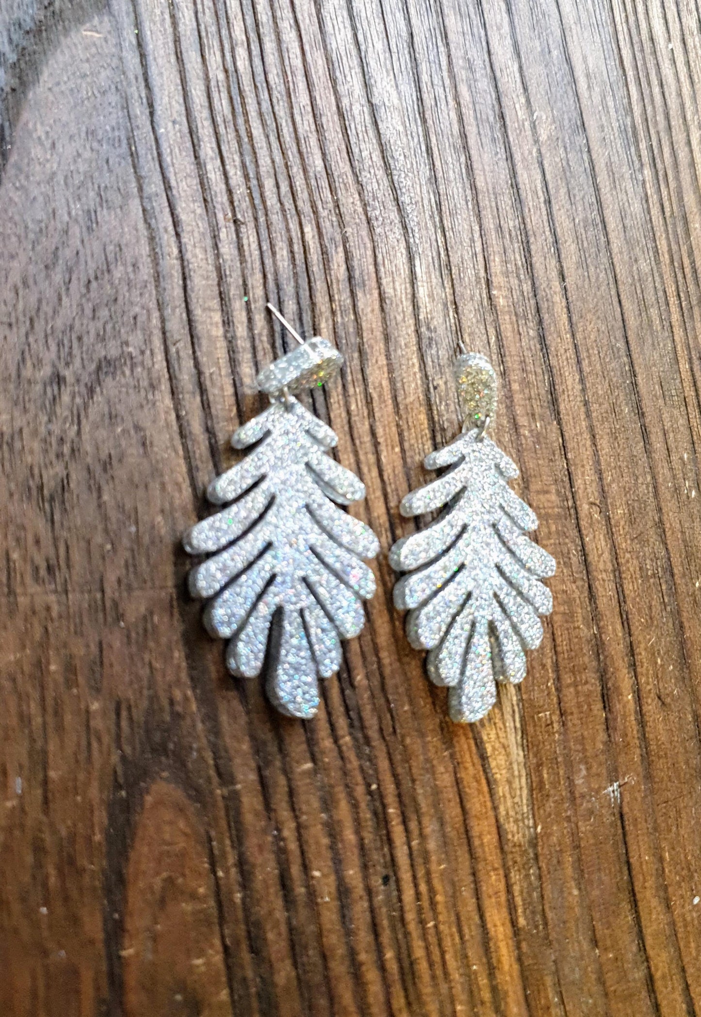 Silver Holographic Leaves Dangle Earrings, Handmade Glitter Resin Leaf Earrings, Bold Statement Jewellery Handmade, Gift for her
