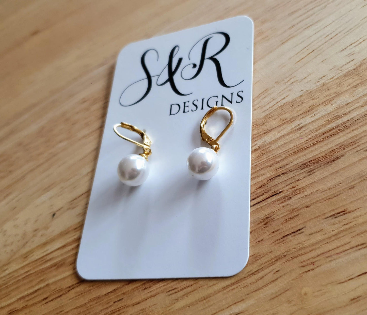 Gold Faux Pearl Leverback Earrings, Stainless Steel Statement Dangle Drop Minimalist Earrings. Pearl Drops.