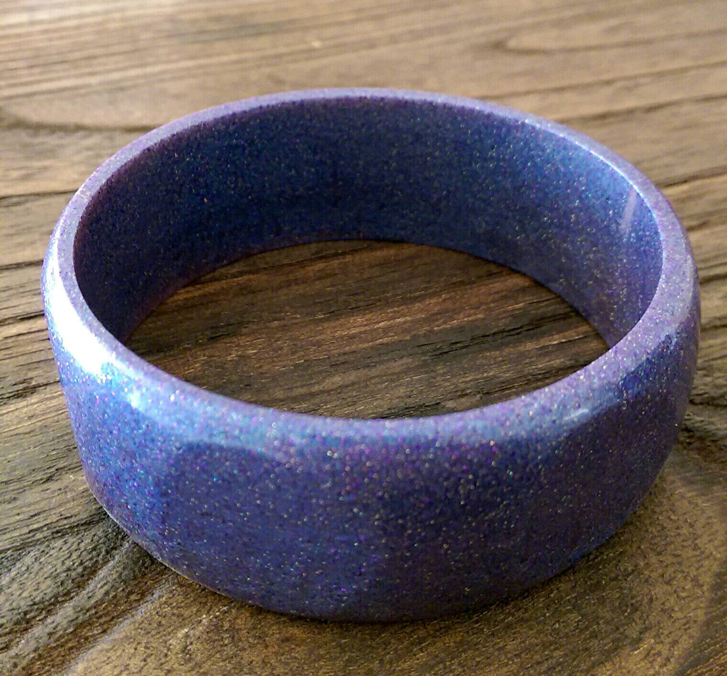 Purple Blue Chunky Glitter Bangle, Wide Resin Bangle, Changing Colours Resin Handmade Bangle, 67mm inner diameter, Size Large, 25mm Wide