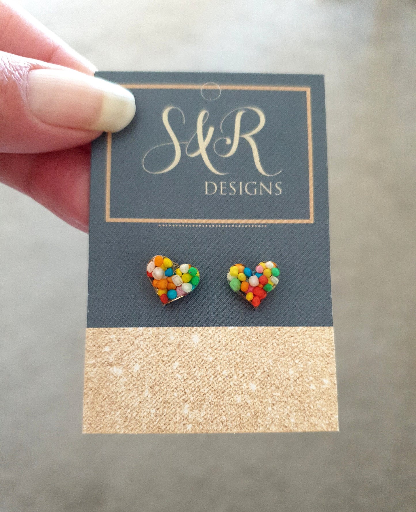 Multicoloured Resin Stud Earrings, Choose your Style. Heart or Stars 100s and 1000s Candy. Stainless Steel Minimalist Stud Earrings.