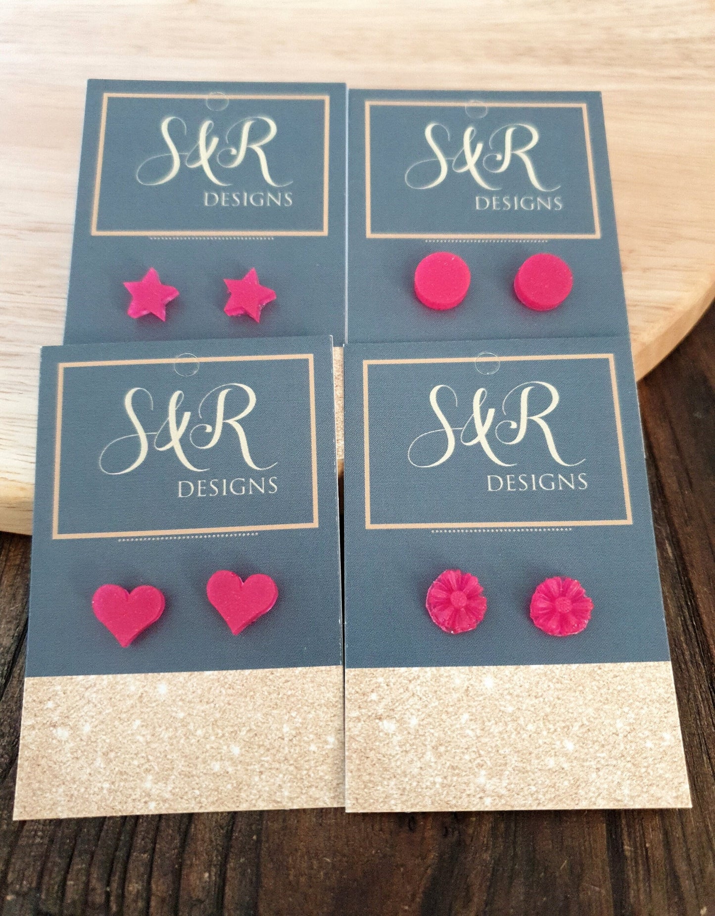 Pink Glitter Resin Stud Earrings, Choose your Style. Circle, Heart, Stars or Flower. Stainless Steel Minimalist Stud Earrings.