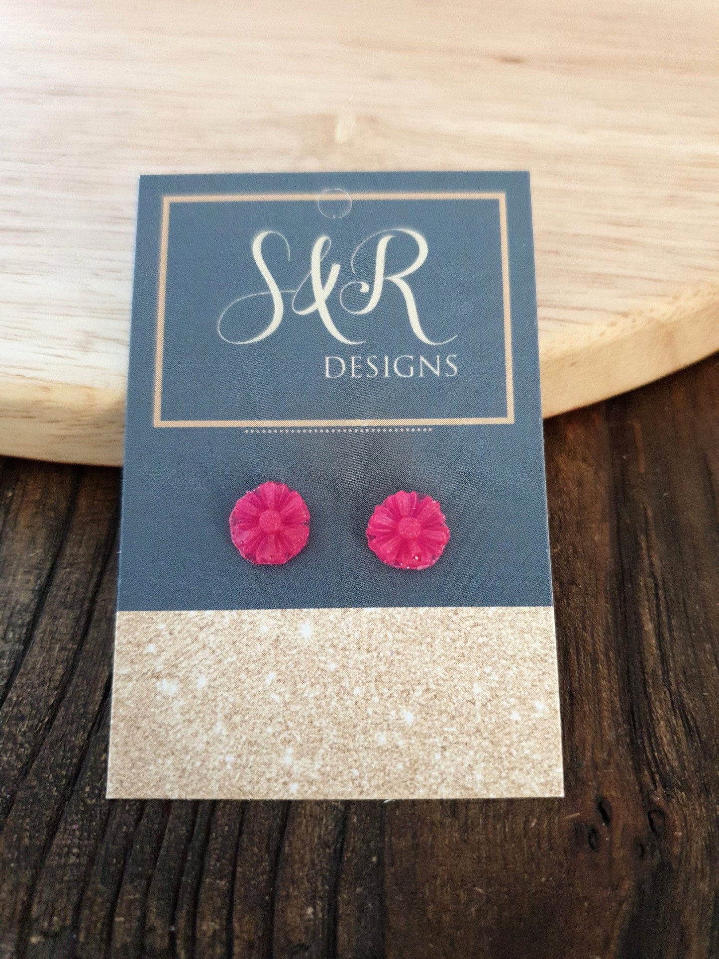 Pink Glitter Resin Stud Earrings, Choose your Style. Circle, Heart, Stars or Flower. Stainless Steel Minimalist Stud Earrings.
