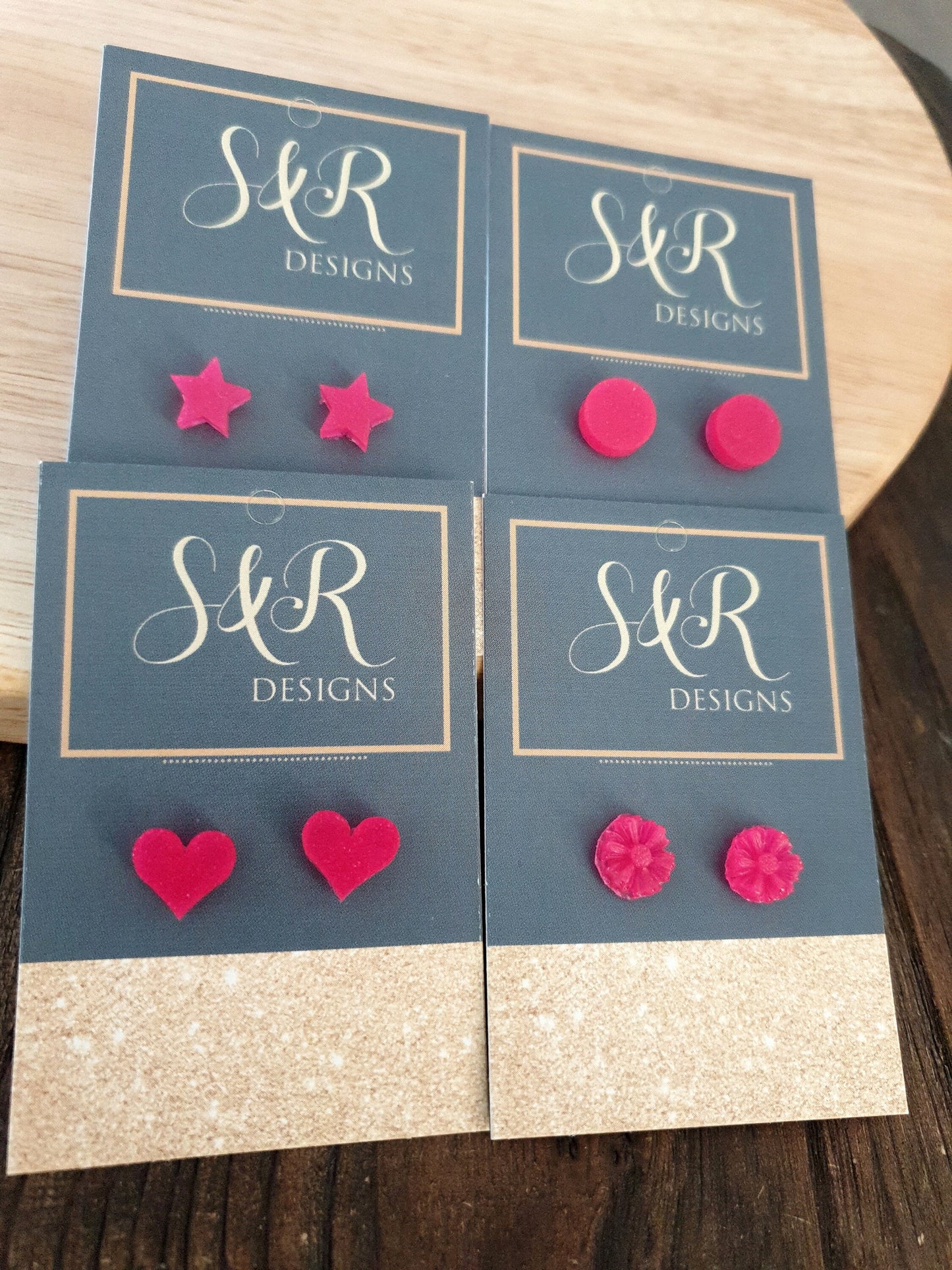 Pink Glitter Resin Stud Earrings, Choose your Style. Circle, Heart, Stars or Flower. Stainless Steel Minimalist Stud Earrings.