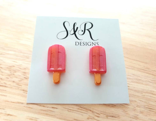 Pink Sherbet Icy Pole Stud Earrings, Pink Ice Cream Earrings, Statement Food Earrings