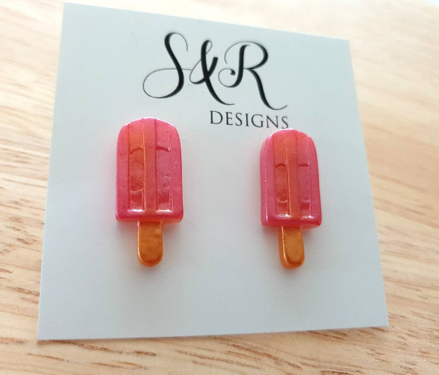 Pink Sherbet Icy Pole Stud Earrings, Pink Ice Cream Earrings, Statement Food Earrings