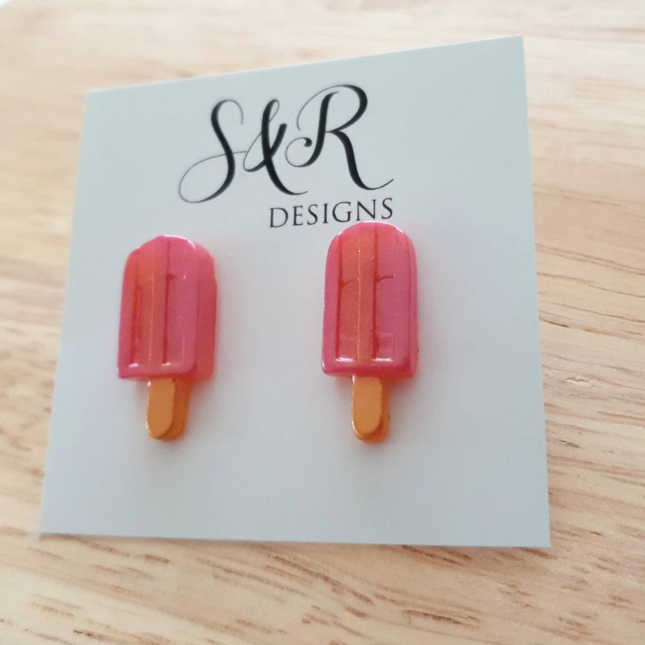 Pink Sherbet Icy Pole Stud Earrings, Pink Ice Cream Earrings, Statement Food Earrings