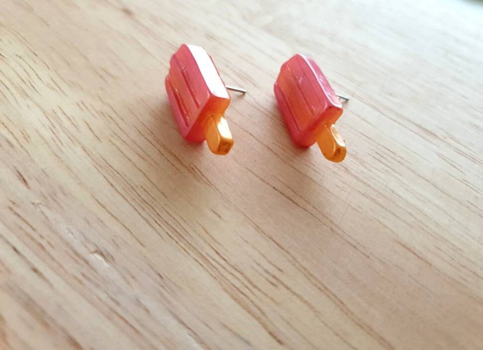 Pink Sherbet Icy Pole Stud Earrings, Pink Ice Cream Earrings, Statement Food Earrings