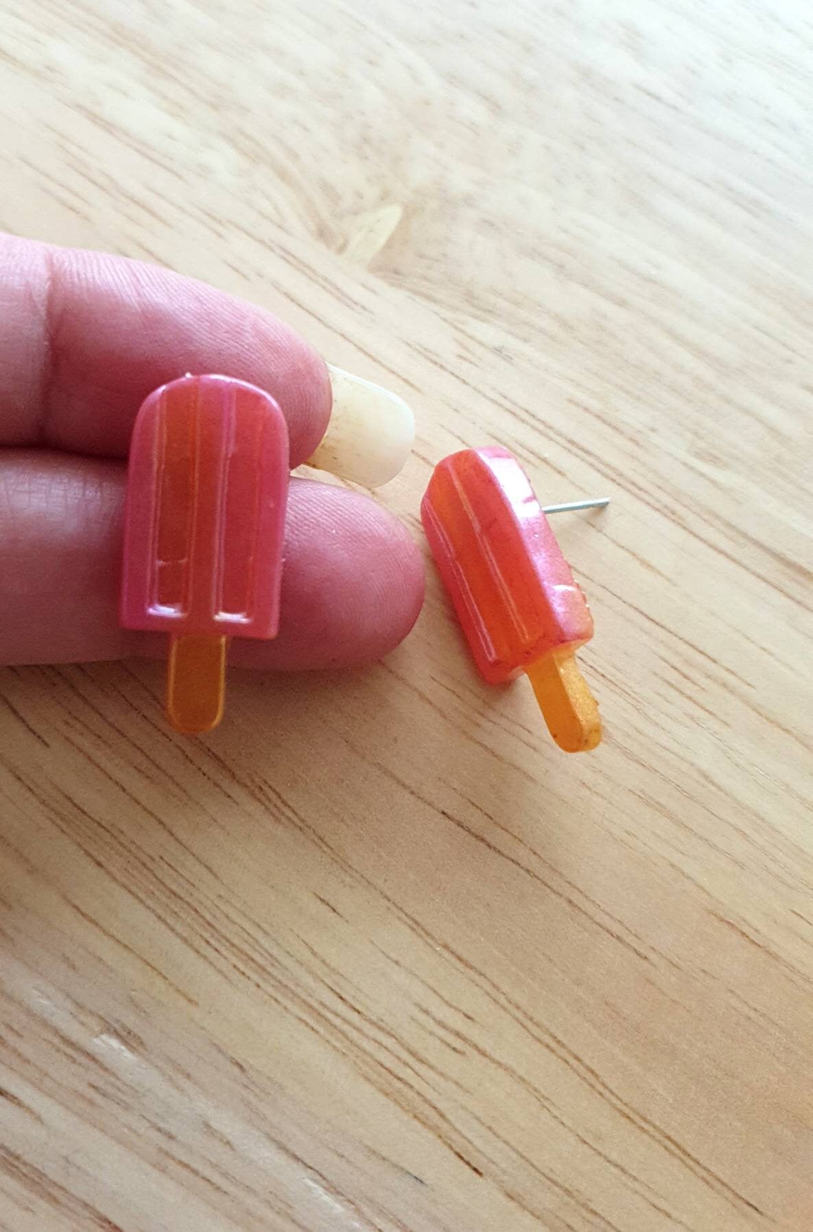 Pink Sherbet Icy Pole Stud Earrings, Pink Ice Cream Earrings, Statement Food Earrings