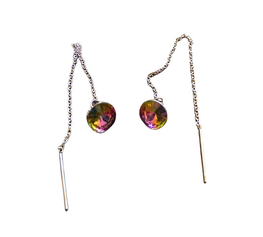 Multi Coloured Crystal Threader Dangle Earrings