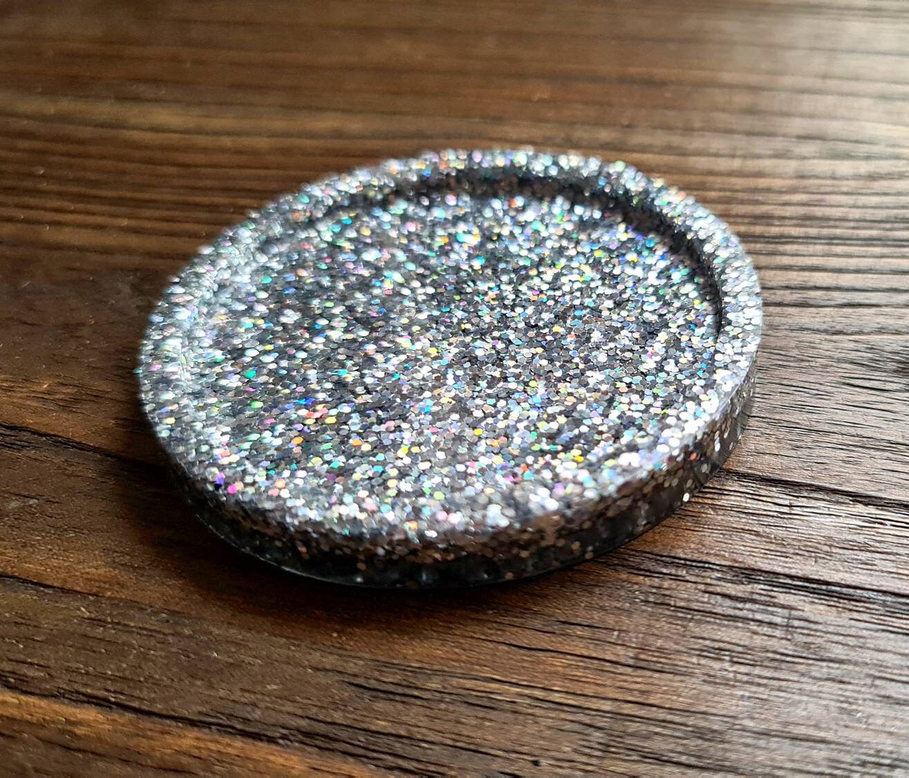 Resin Trinket Ring Dish, Coaster Silver Holographic Glitter Mix