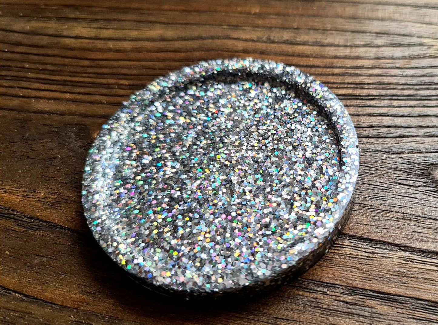 Resin Trinket Ring Dish, Coaster Silver Holographic Glitter Mix