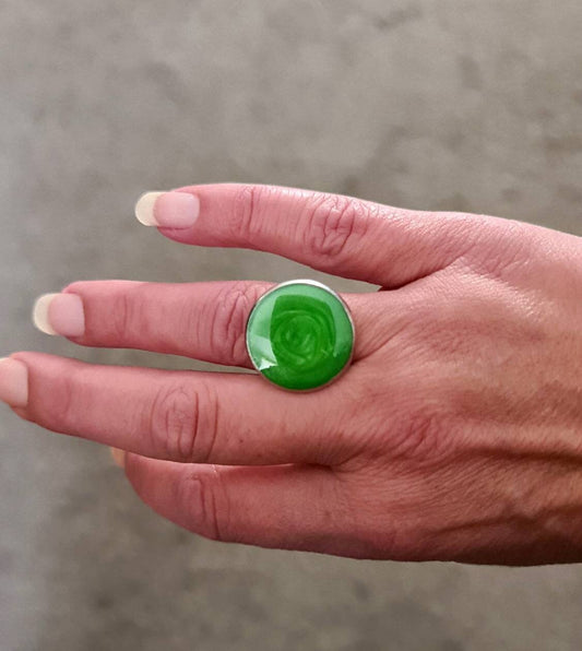 Circle Large Colour Ring, Mono Colour Resin Stainless Steel Statement Ring, Choose Red, Yellow, Green, Blue or Purple Dize 8 US (N AU/UK)