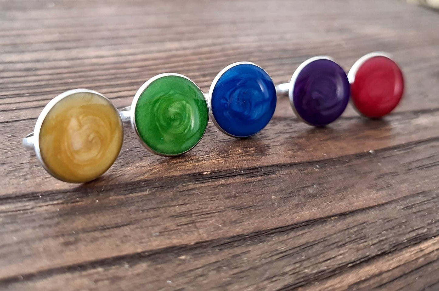 Circle Large Colour Ring, Mono Colour Resin Stainless Steel Statement Ring, Choose Red, Yellow, Green, Blue or Purple Dize 8 US (N AU/UK)