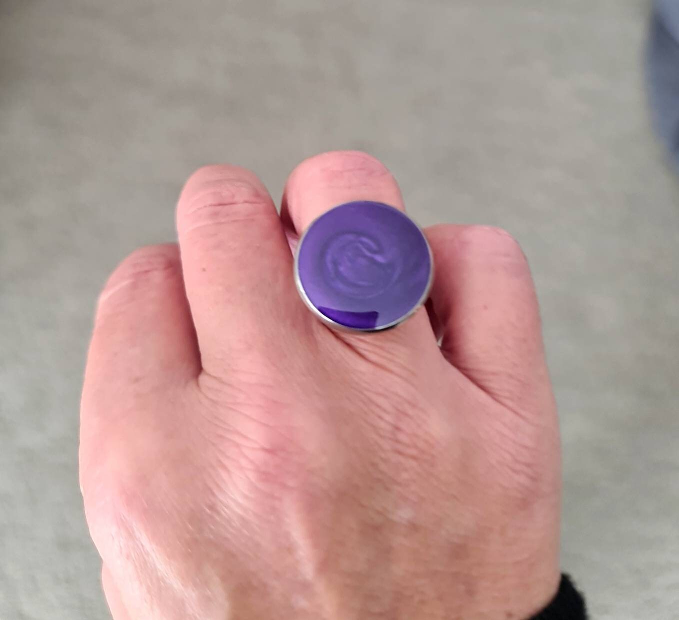 Circle Large Colour Ring, Mono Colour Resin Stainless Steel Statement Ring, Choose Red, Yellow, Green, Blue or Purple Dize 8 US (N AU/UK)