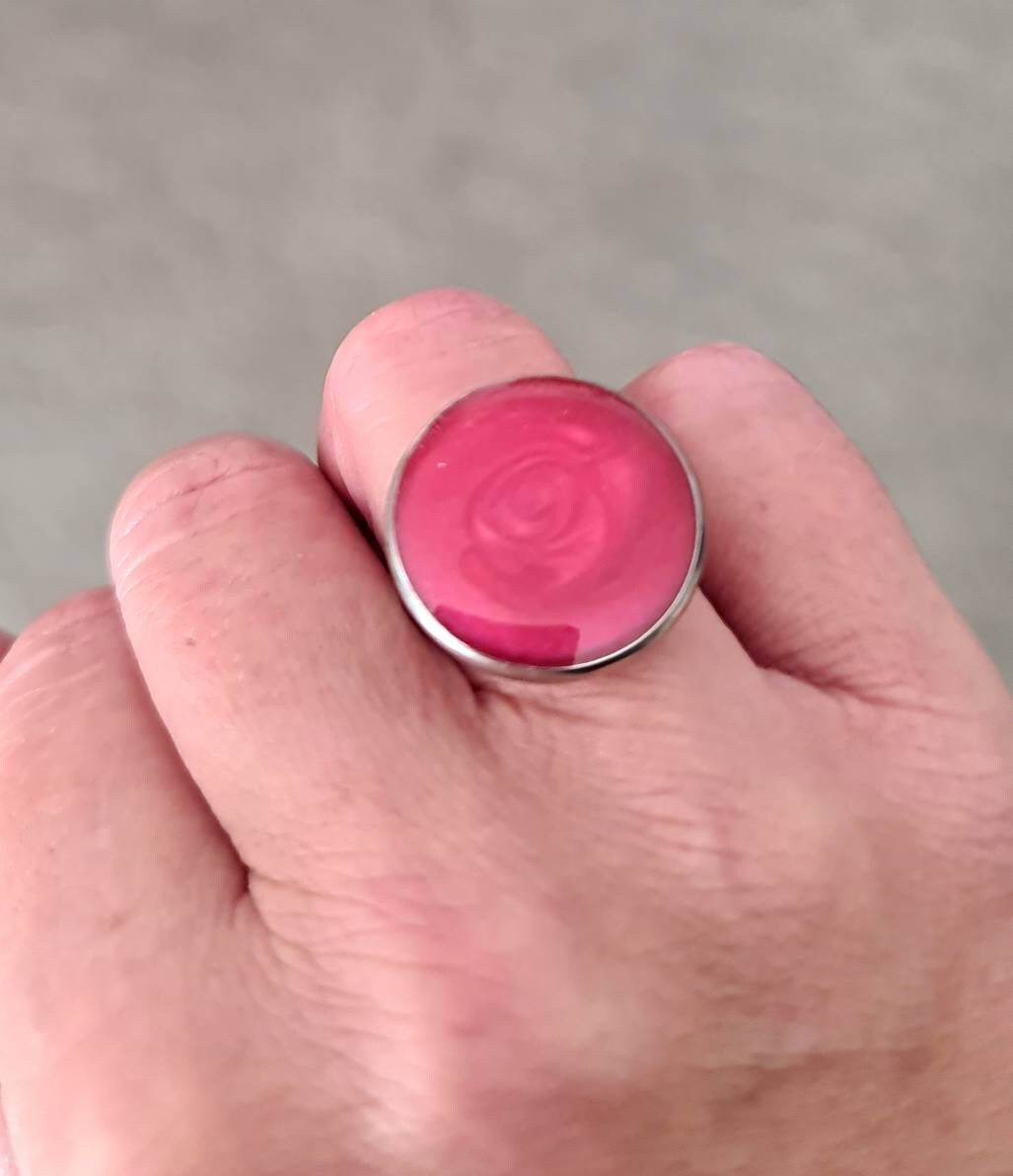 Circle Large Colour Ring, Mono Colour Resin Stainless Steel Statement Ring, Choose Red, Yellow, Green, Blue or Purple Dize 8 US (N AU/UK)