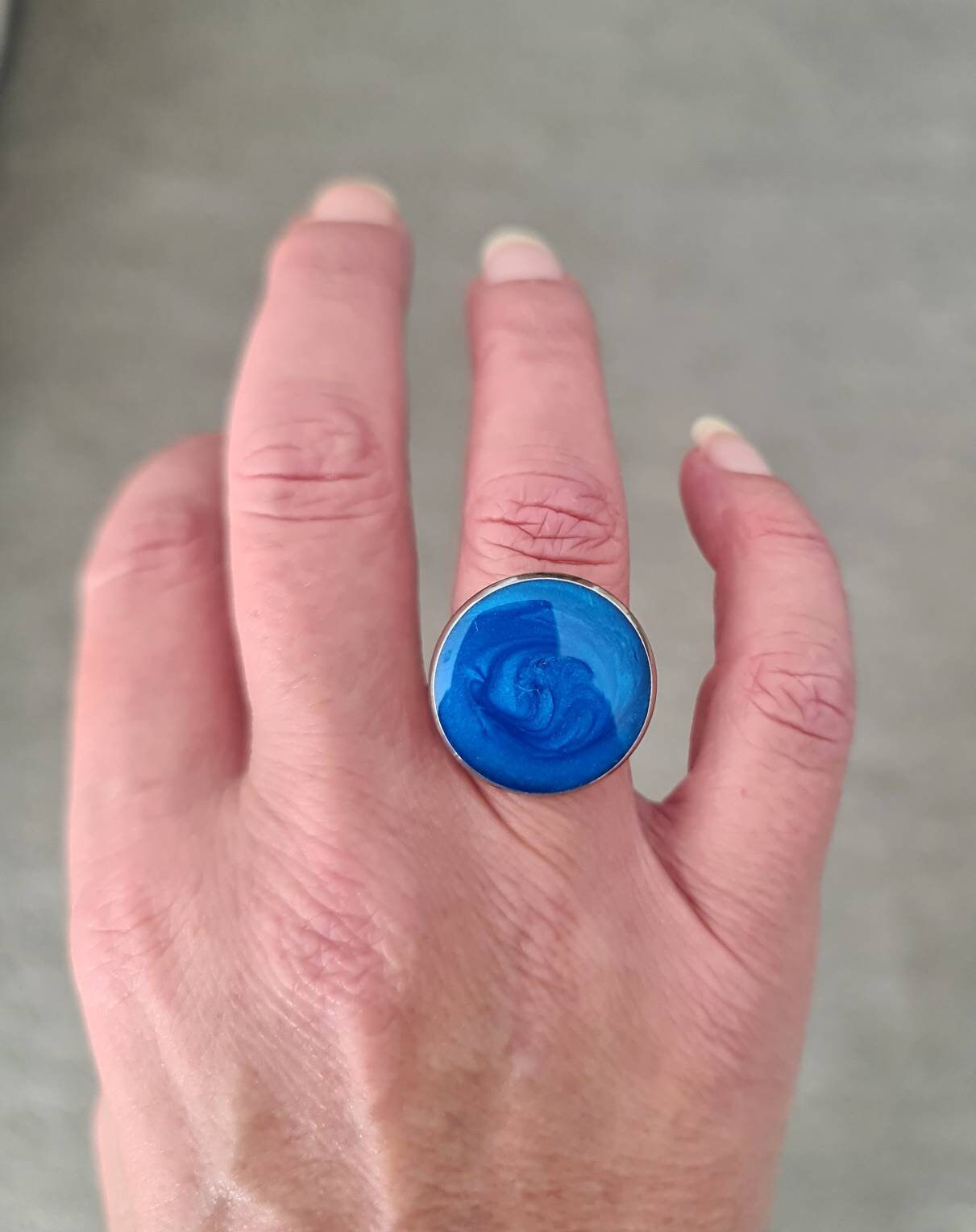 Circle Large Colour Ring, Mono Colour Resin Stainless Steel Statement Ring, Choose Red, Yellow, Green, Blue or Purple Dize 8 US (N AU/UK)