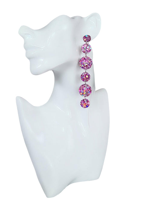 Holographic Glitter Extra Super Long Circle Dangle Statement Earrings, Purple, Mix Pink Silver Shoulder Duster Earrings 12.5cm long