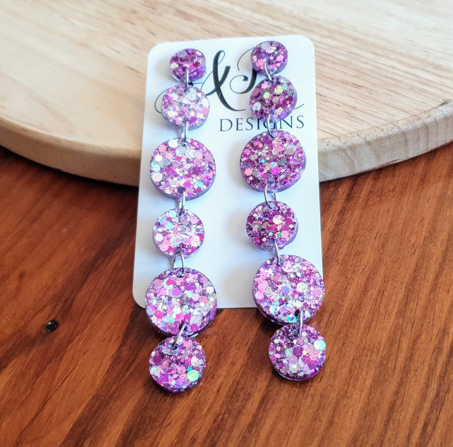 Holographic Glitter Extra Super Long Circle Dangle Statement Earrings, Purple, Mix Pink Silver Shoulder Duster Earrings 12.5cm long