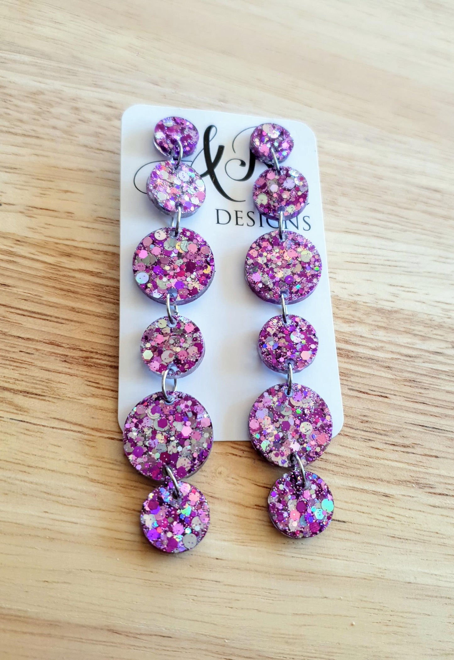 Holographic Glitter Extra Super Long Circle Dangle Statement Earrings, Purple, Mix Pink Silver Shoulder Duster Earrings 12.5cm long