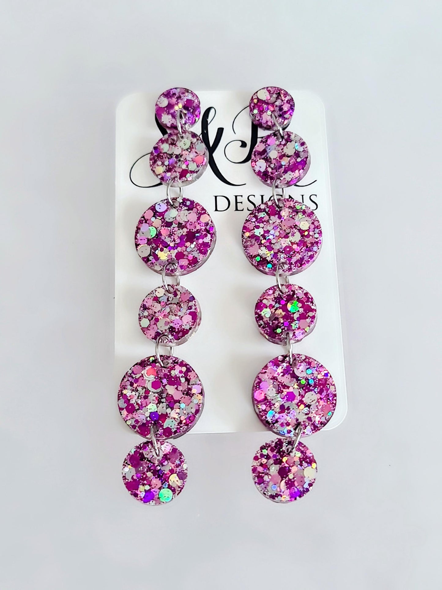 Holographic Glitter Extra Super Long Circle Dangle Statement Earrings, Purple, Mix Pink Silver Shoulder Duster Earrings 12.5cm long