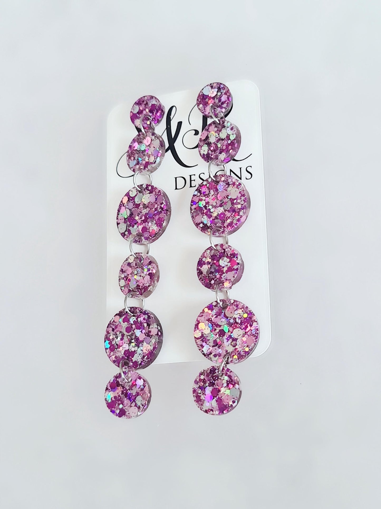 Holographic Glitter Extra Super Long Circle Dangle Statement Earrings, Purple, Mix Pink Silver Shoulder Duster Earrings 12.5cm long