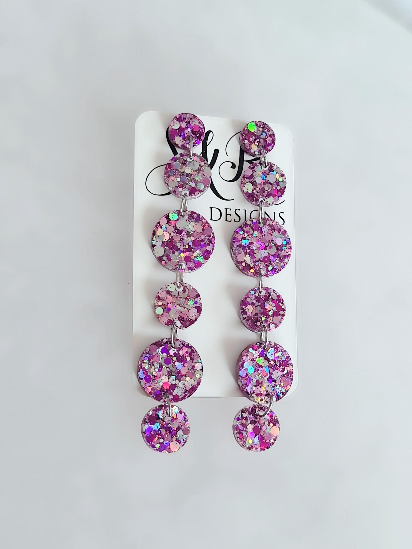 Holographic Glitter Extra Super Long Circle Dangle Statement Earrings, Purple, Mix Pink Silver Shoulder Duster Earrings 12.5cm long