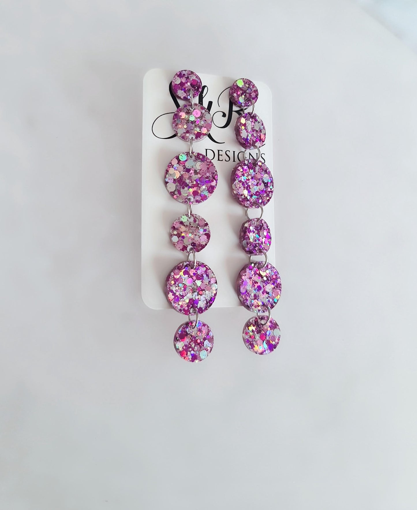 Holographic Glitter Extra Super Long Circle Dangle Statement Earrings, Purple, Mix Pink Silver Shoulder Duster Earrings 12.5cm long