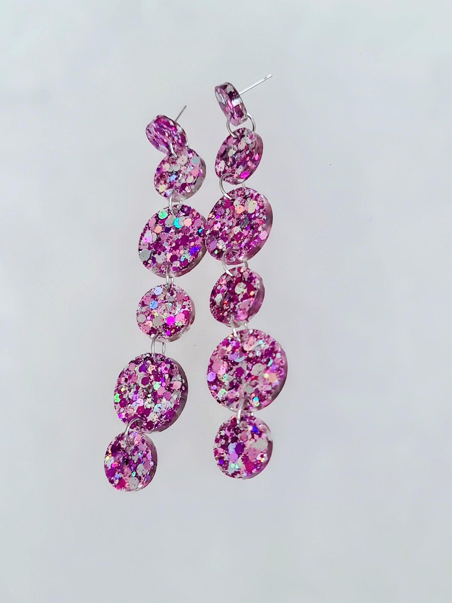 Holographic Glitter Extra Super Long Circle Dangle Statement Earrings, Purple, Mix Pink Silver Shoulder Duster Earrings 12.5cm long
