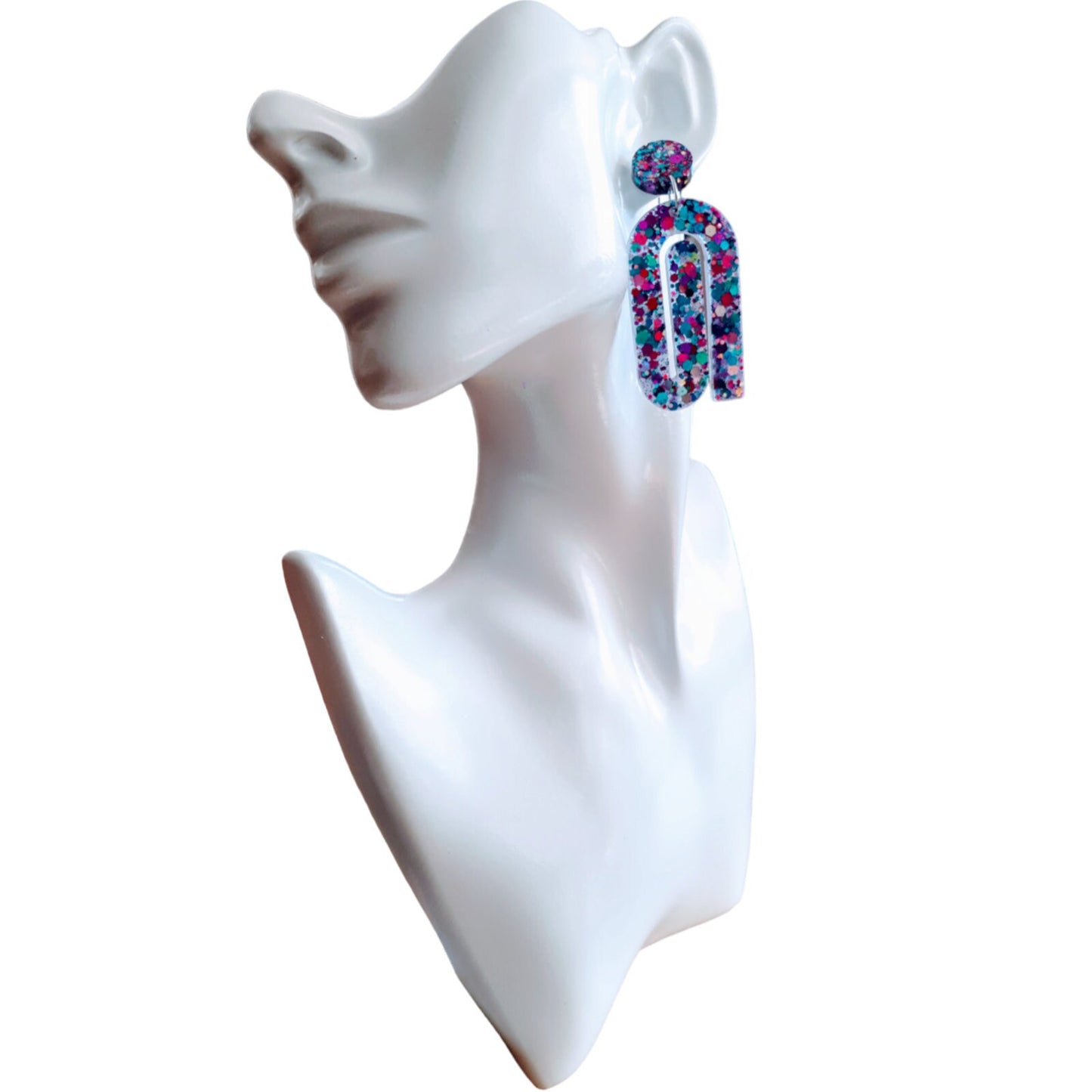 Multicoloured Large Paperclip Dangle Drop Earrings, Statement Handmade Resin Gift, Maximalist Stainless Steel Dangles.