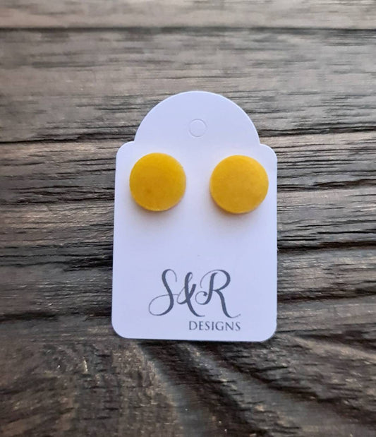 Yellow Circle Dot Resin Stud Earrings, Yellow Gold Handmade Earrings. Stainless Steel Stud Earrings. 12mm, 10mm or 8mm