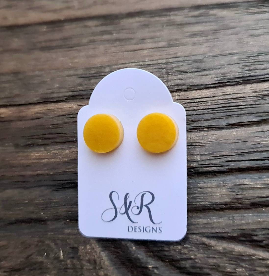 Yellow Circle Dot Resin Stud Earrings, Yellow Gold Handmade Earrings. Stainless Steel Stud Earrings. 12mm, 10mm or 8mm