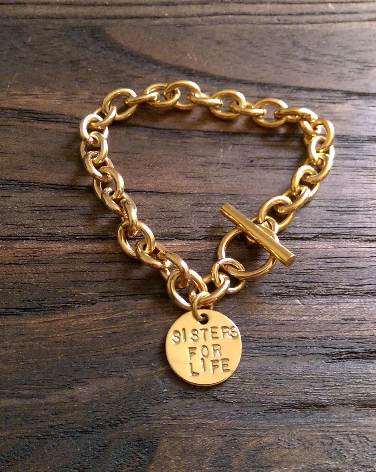 Popular Toggle Bracelet Personalised Heart Charm. Hand Stamped Family Initials