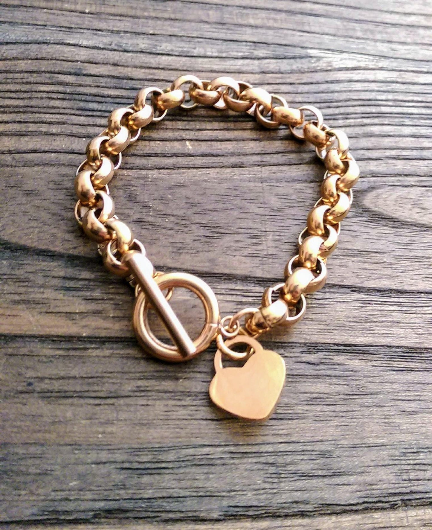 Popular Toggle Bracelet Personalised Heart Charm. Hand Stamped Family Initials